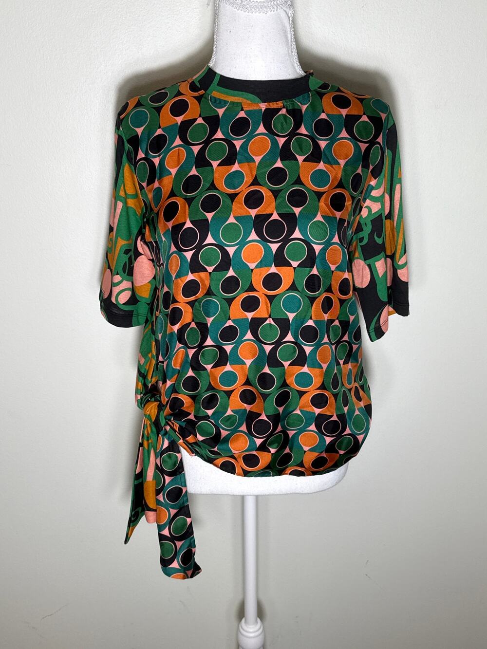 La Double J Silk Pink/Green/Orange Pattern Top Sz S
